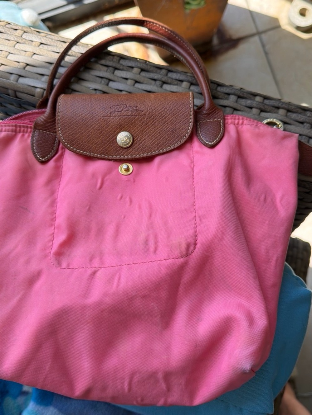 Longchamp Small Pink Top-Handle Tote.